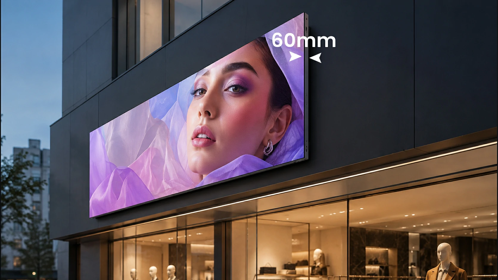 60mm slim NOVA outdoor LED display for storefront wall mounting
