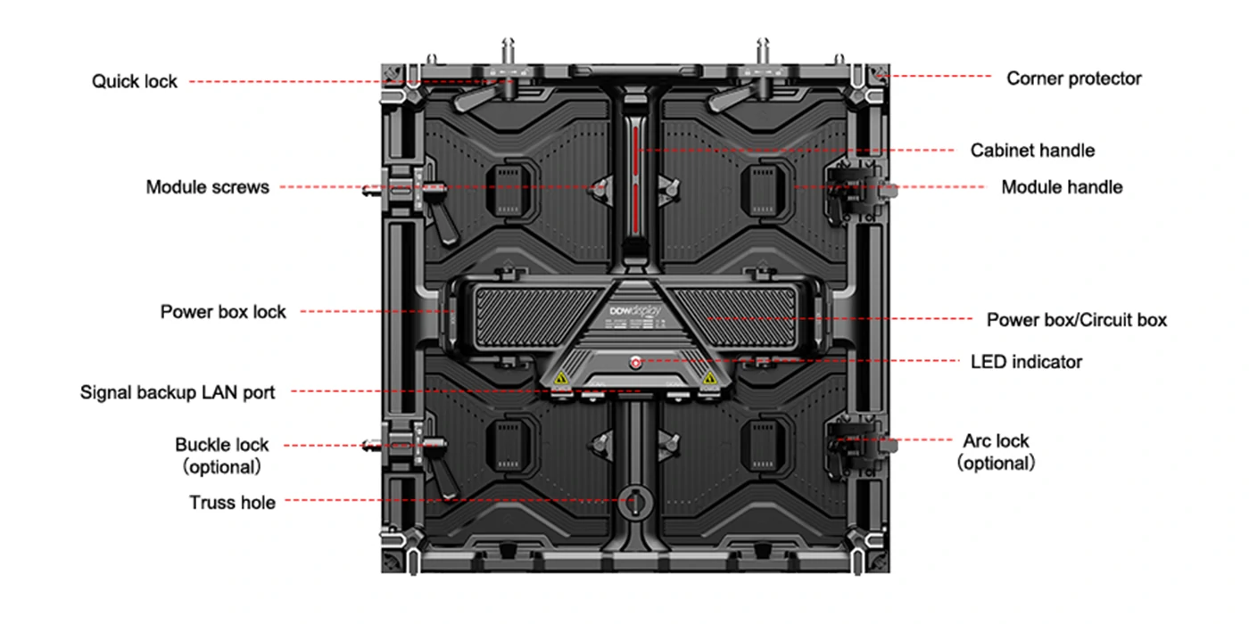 500x500mm D Series rental LED cabinet with fast lock design