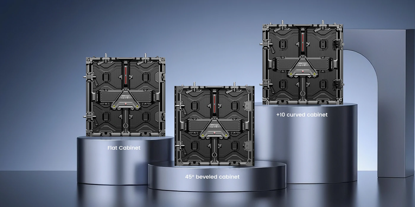 D Series flat curved and 90 degree rental LED display configurations