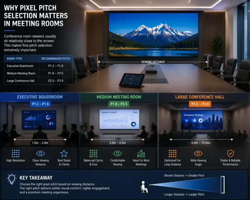 Conference room LED displays – Why Pixel Pitch Selection Matters in Meeting Rooms