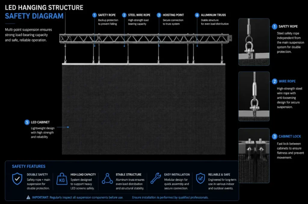 Hanging LED screen installation – Why Safety Is Critical in Hanging Installations