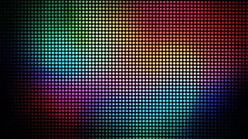 Close-up of RGB LED pixels creating full-color images on an LED display