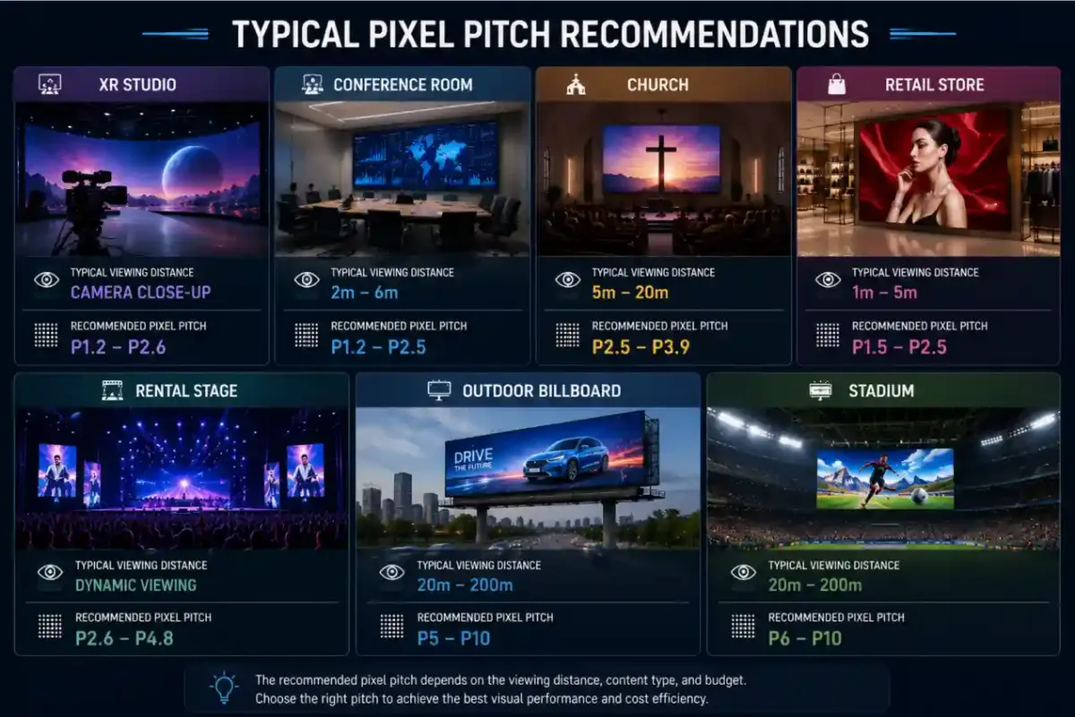 Choosing LED display pixel pitch – Typical Pixel Pitch Recommendations