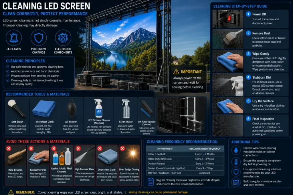 Cleaning an LED screen –