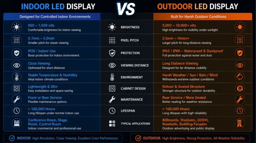 Indoor vs outdoor LED display buying –