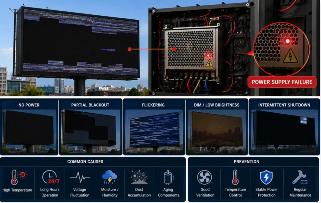 LED screen power supply failure –