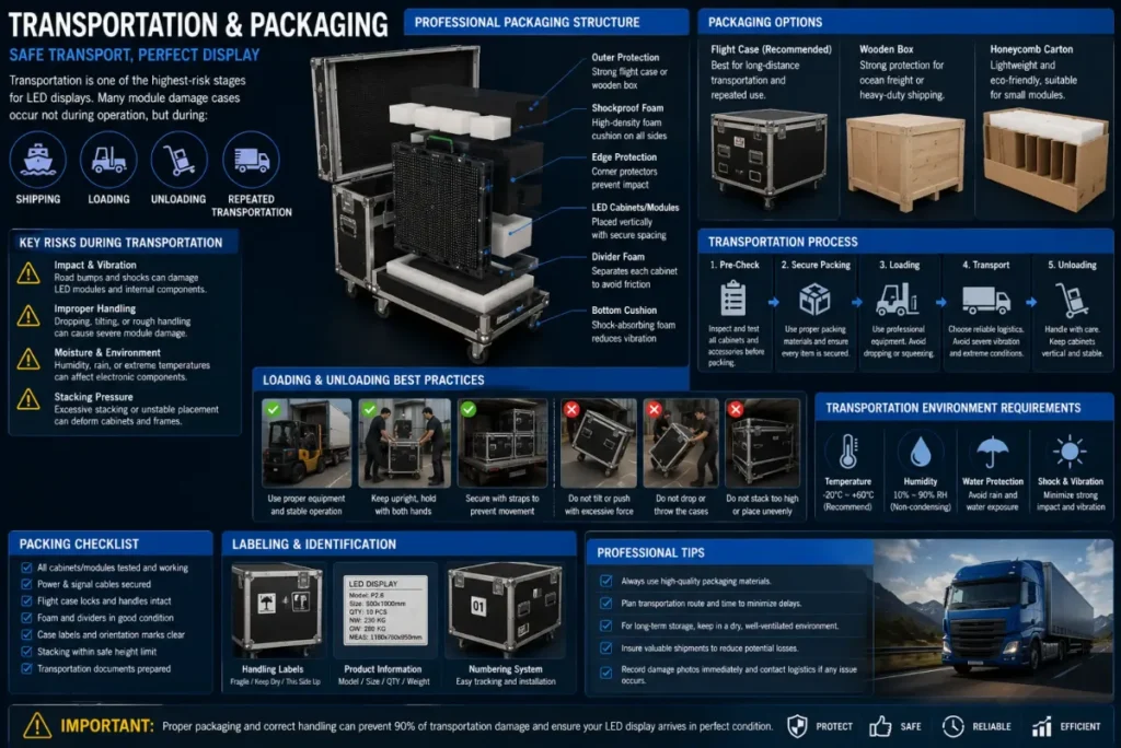 LED screen transportation and packaging –