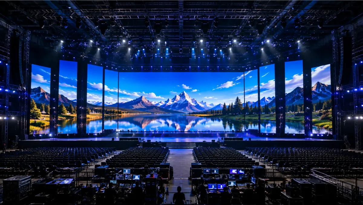 Large-scale concert stage LED display wall installation with immersive video content