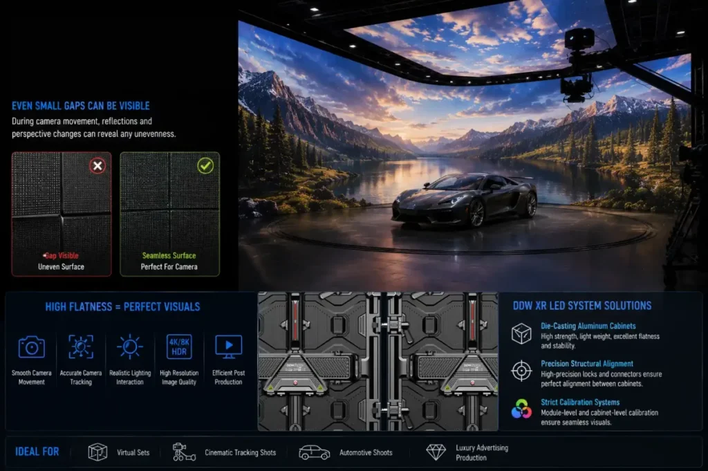 XR studio LED walls – Why Cabinet Flatness Directly Affects Virtual Production