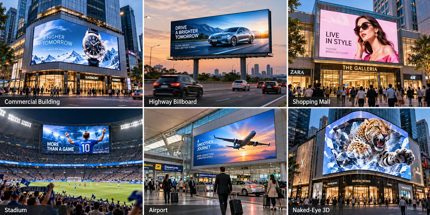FA Series outdoor LED display applications for buildings highways stadiums and advertising