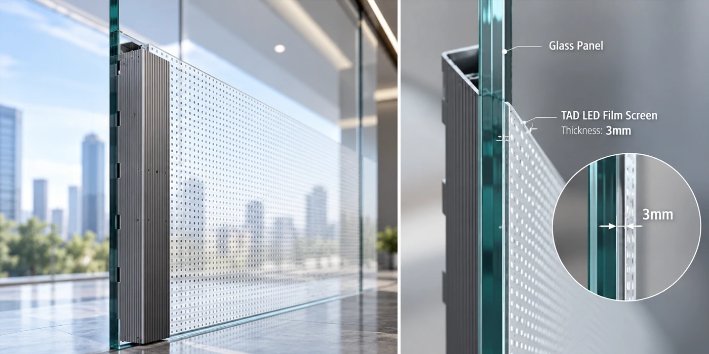 TAD 3mm ultra-thin transparent LED film installed on glass