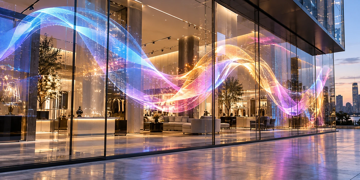 Flexible and customizable TAD LED film for curved glass installations