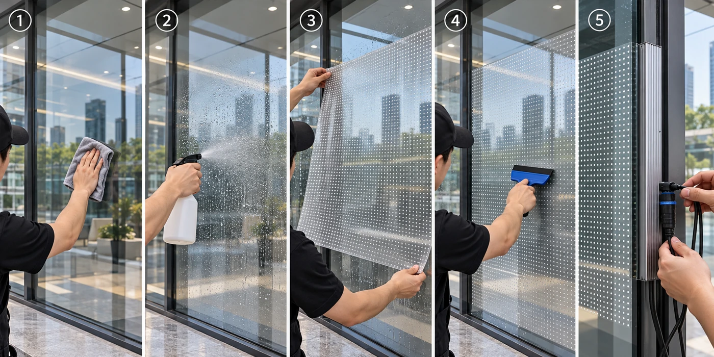 TAD transparent adhesive LED film installation process on glass