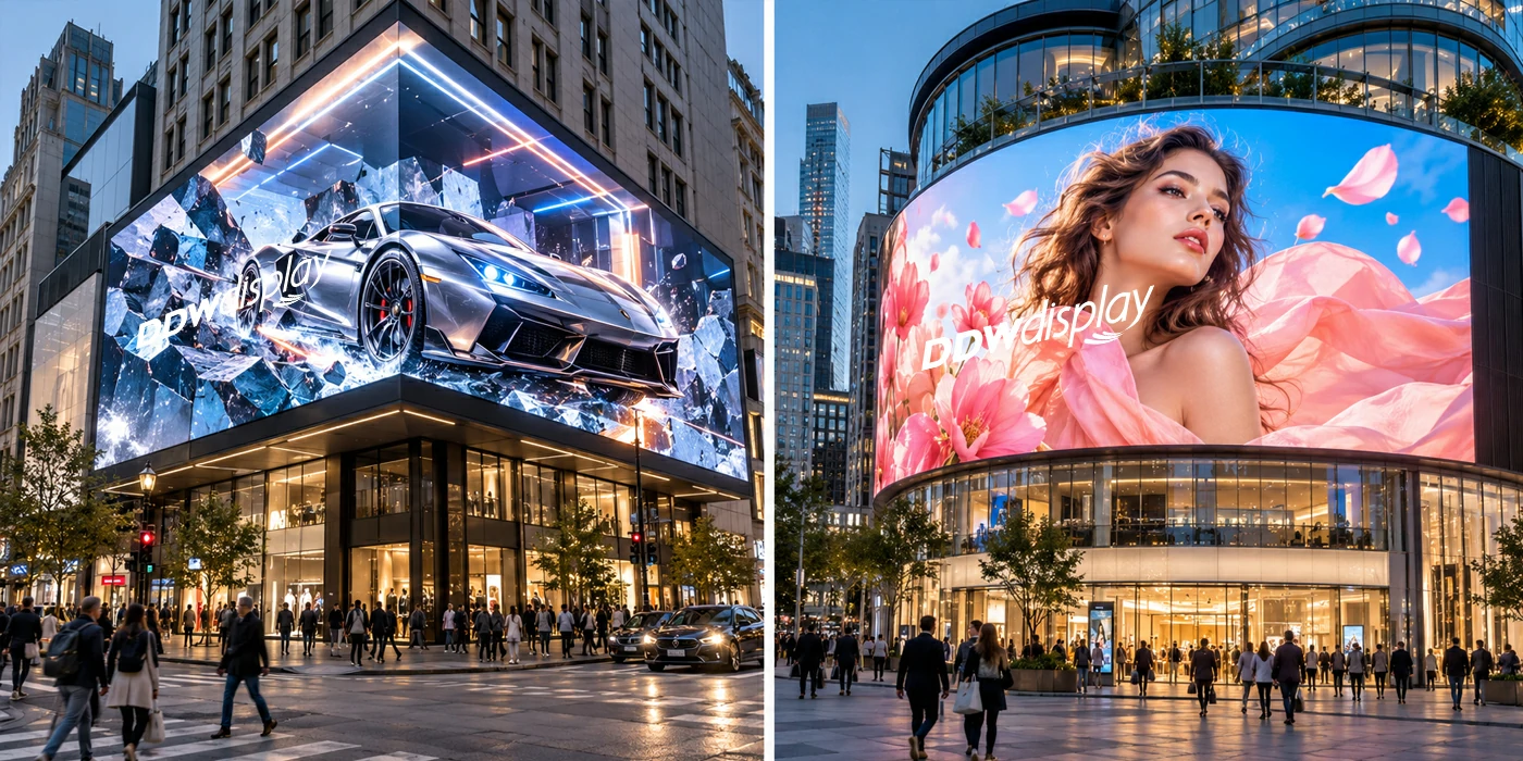 FA Series curved and right angle outdoor 3D LED display applications